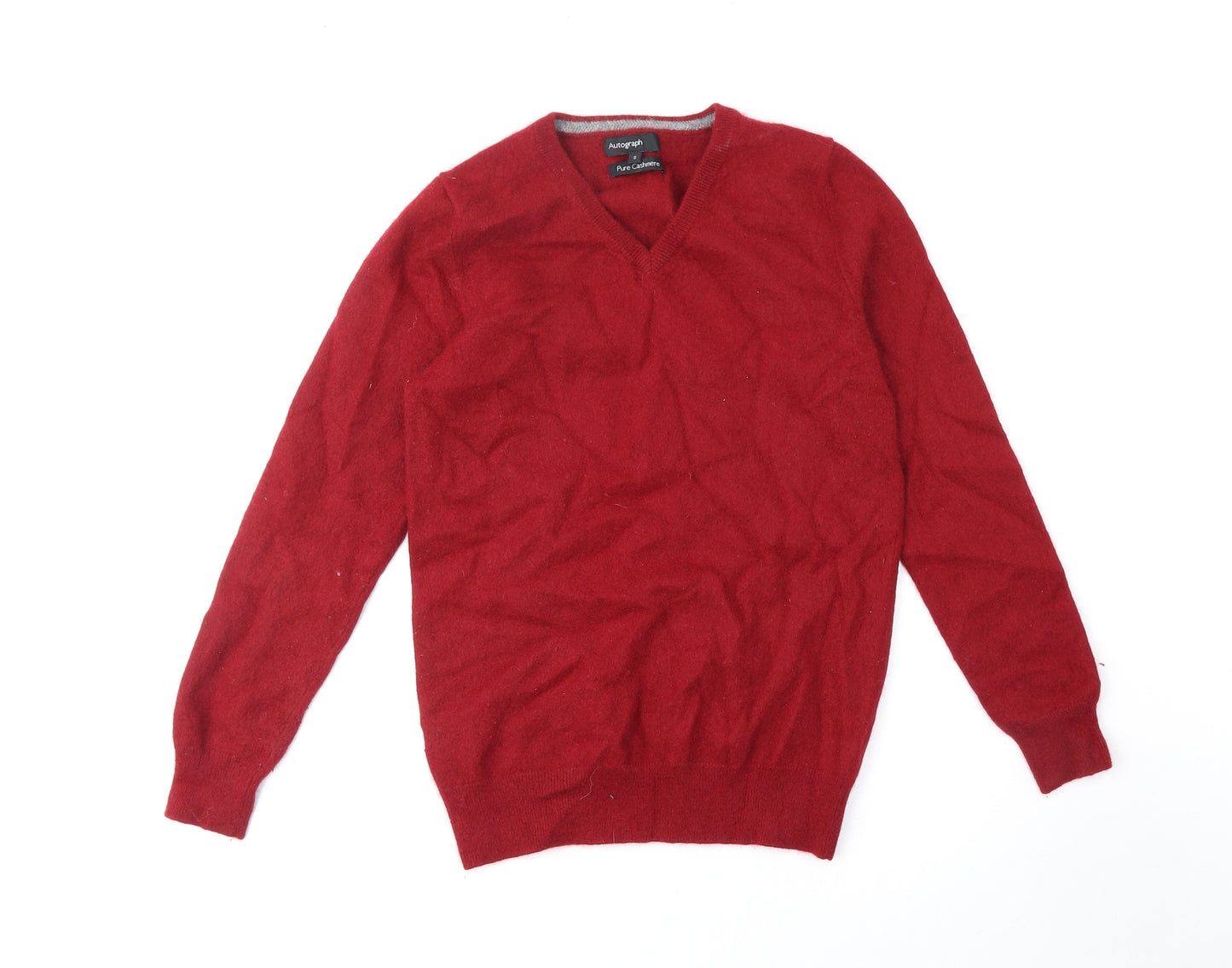 Marks and Spencer Mens Red V-Neck Cashmere Pullover Jumper Size S