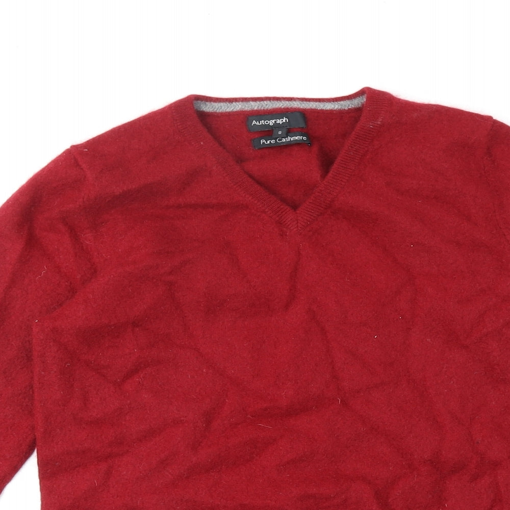 Marks and Spencer Mens Red V-Neck Cashmere Pullover Jumper Size S