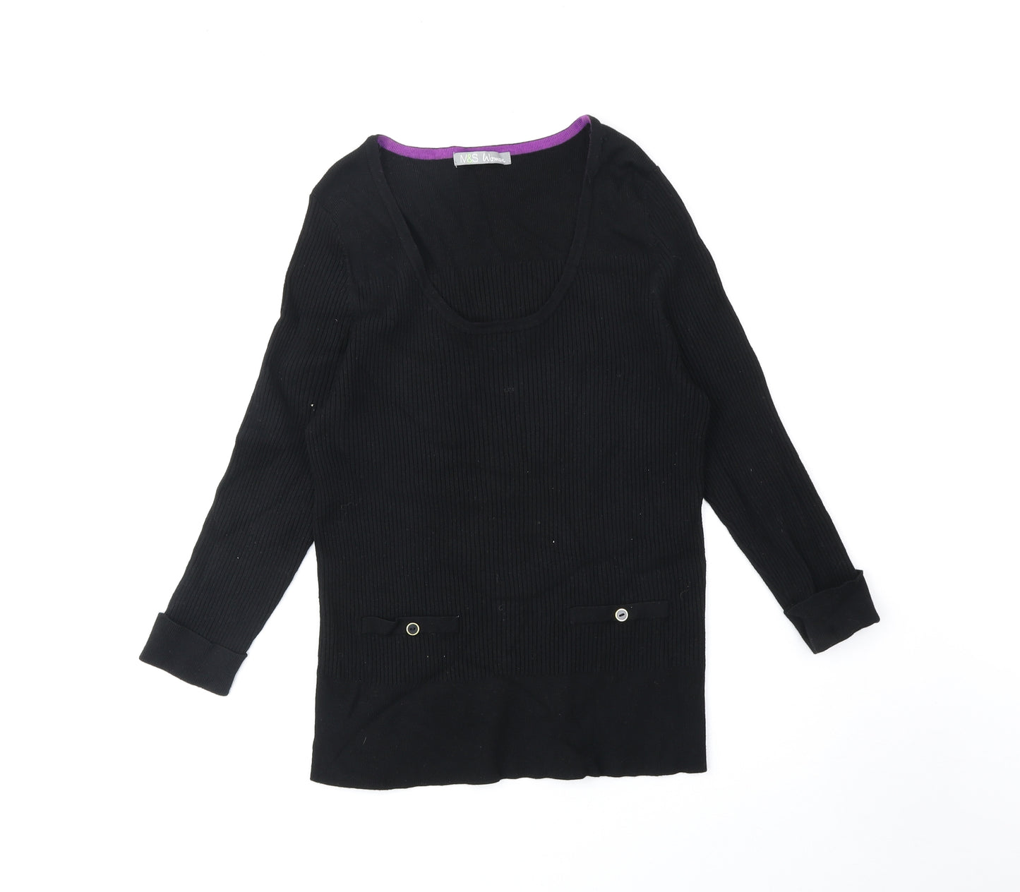 Marks and Spencer Womens Black V-Neck Viscose Pullover Jumper Size 18