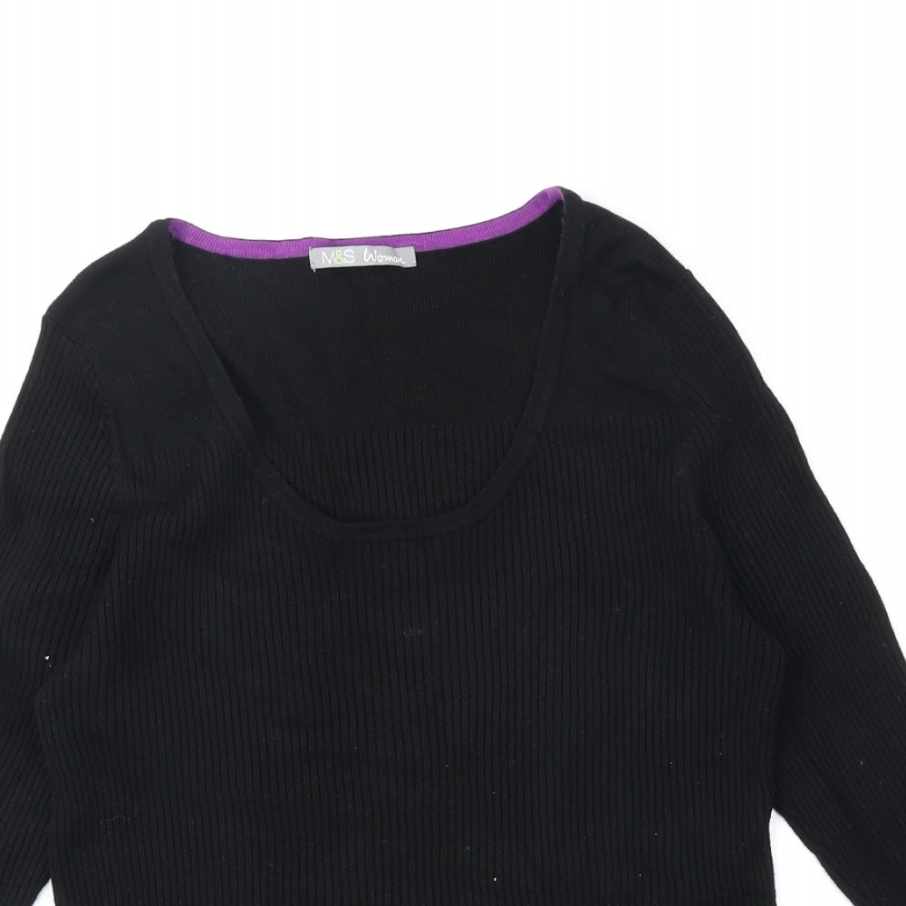 Marks and Spencer Womens Black V-Neck Viscose Pullover Jumper Size 18
