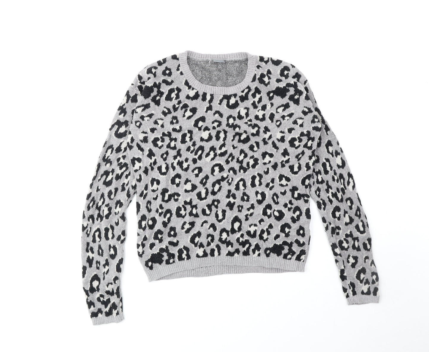 NEXT Girls Grey Round Neck Animal Print Nylon Pullover Jumper Size 14 Years Pullover - Leopard Print