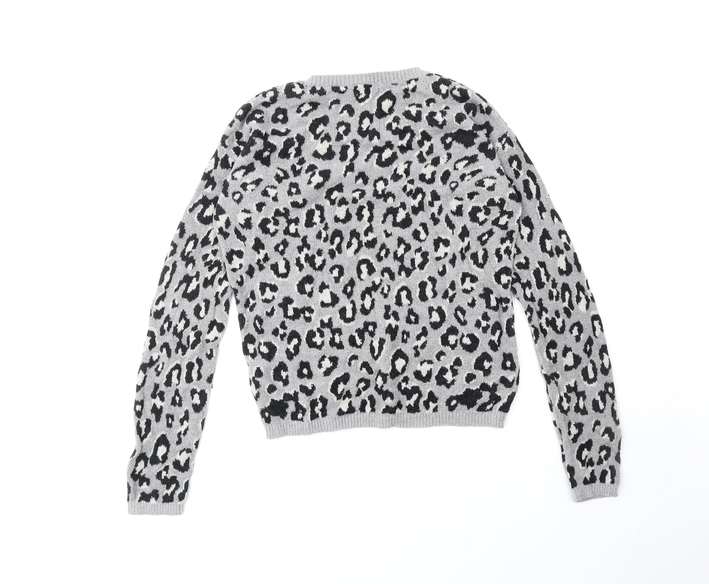 NEXT Girls Grey Round Neck Animal Print Nylon Pullover Jumper Size 14 Years Pullover - Leopard Print