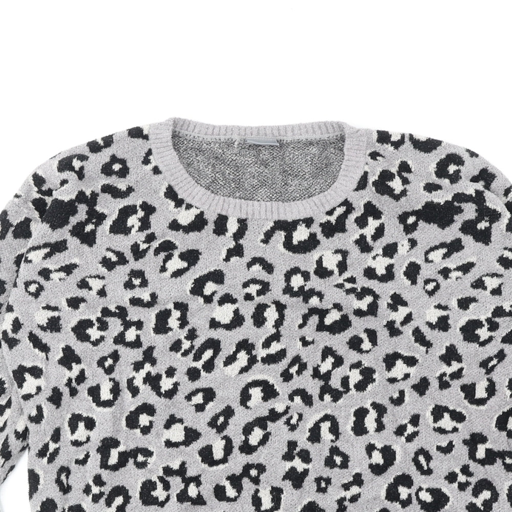 NEXT Girls Grey Round Neck Animal Print Nylon Pullover Jumper Size 14 Years Pullover - Leopard Print