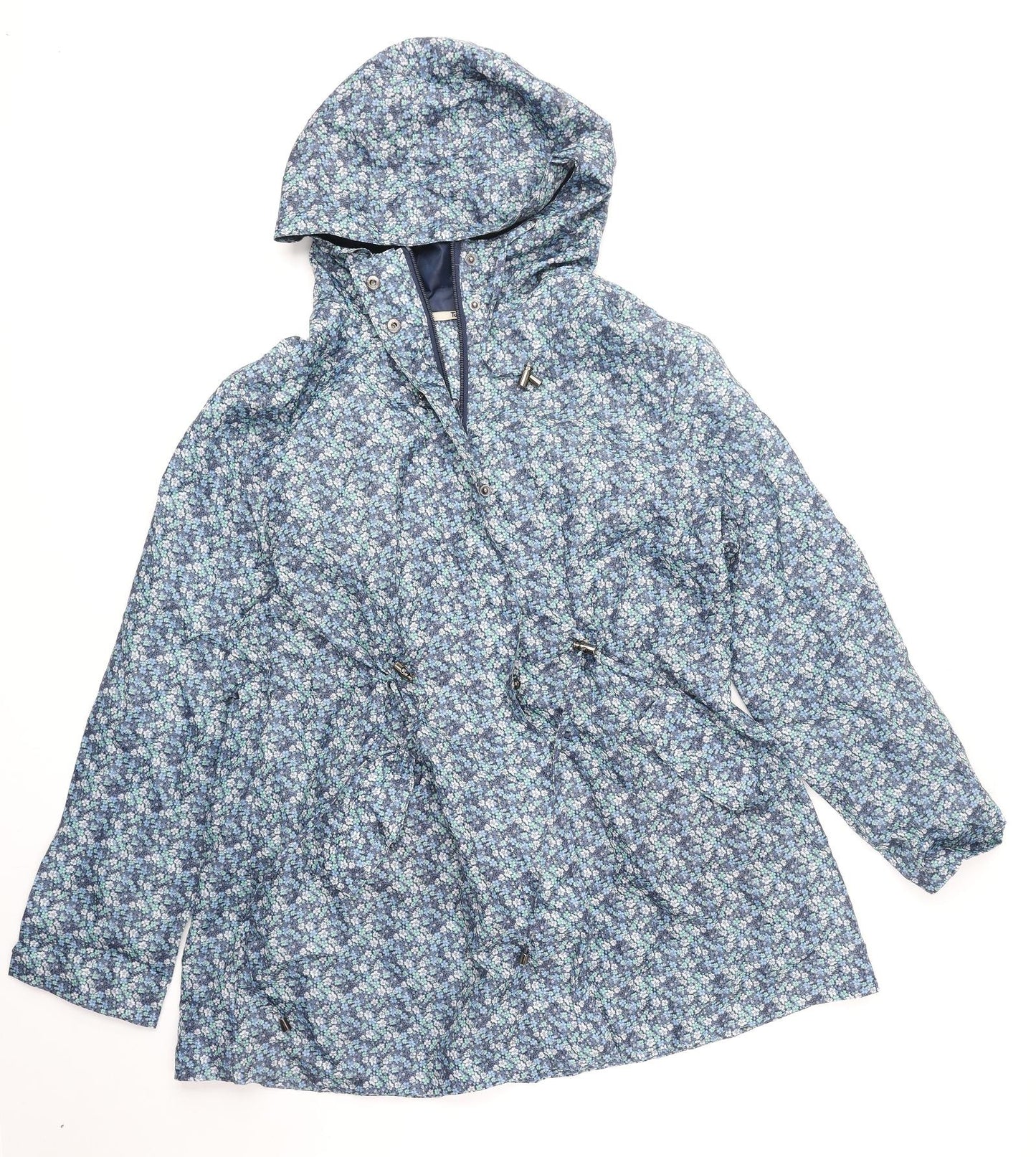 TU Womens Blue Geometric Rain Coat Jacket Size L Zip