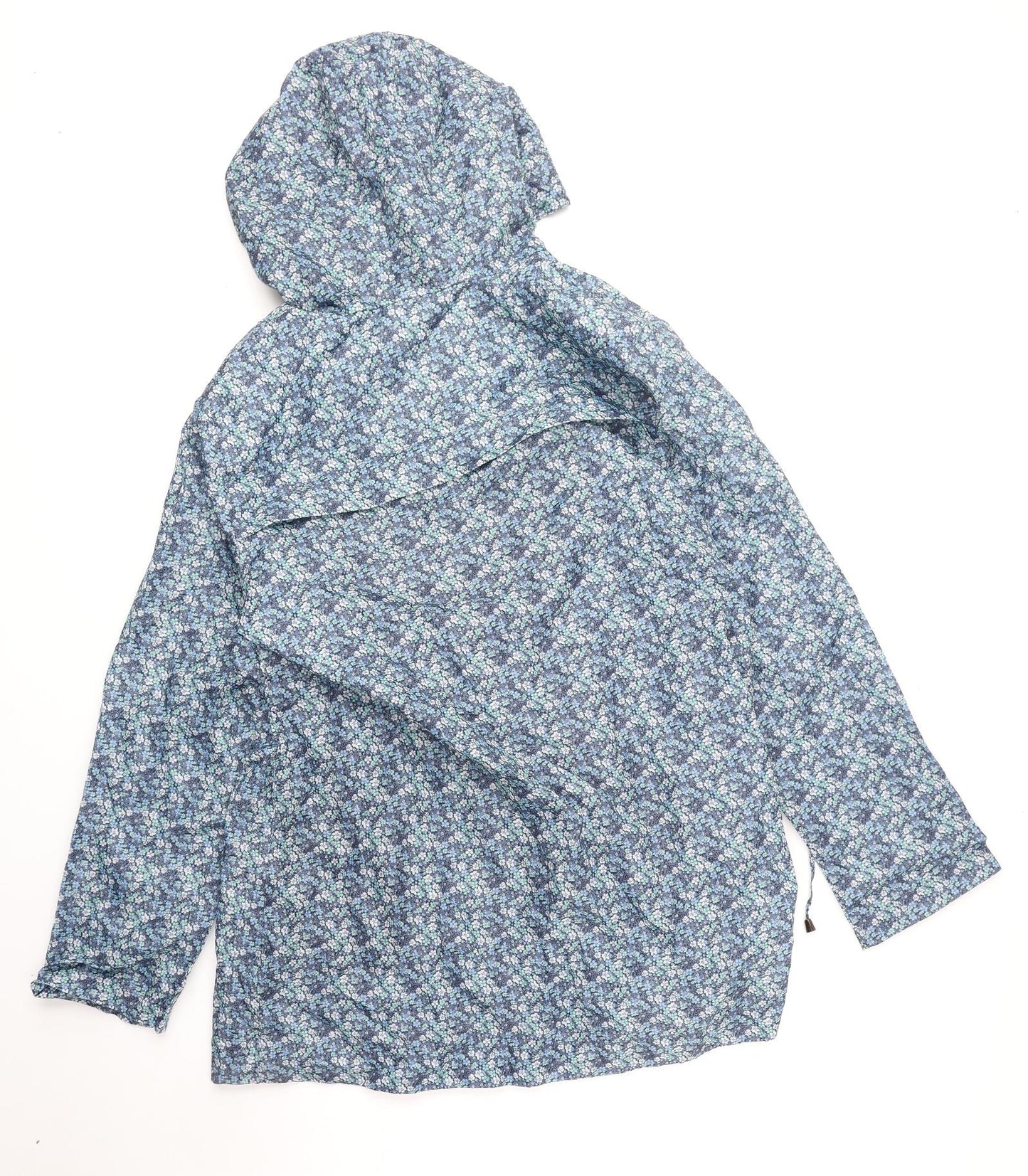 TU Womens Blue Geometric Rain Coat Jacket Size L Zip