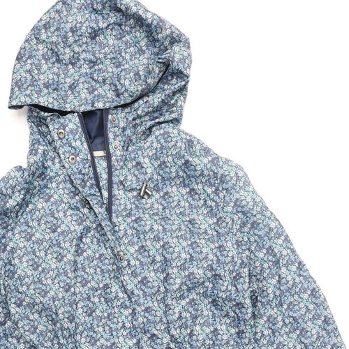 TU Womens Blue Geometric Rain Coat Jacket Size L Zip