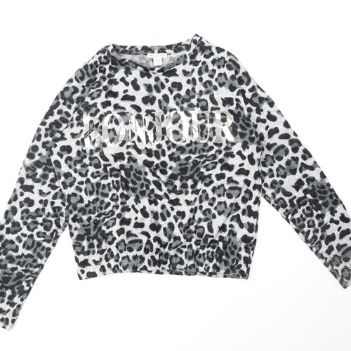 Primark Girls Grey Round Neck Animal Print Polyester Pullover Jumper Size 14-15 Years Pullover - Bonjour