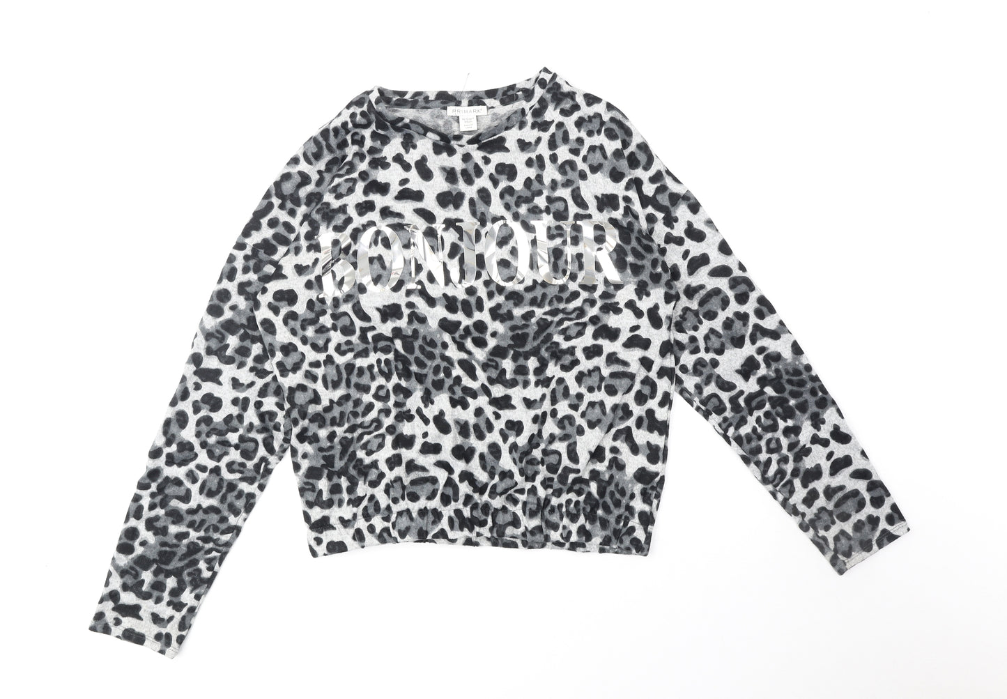 Primark Girls Grey Round Neck Animal Print Polyester Pullover Jumper Size 14-15 Years Pullover - Bonjour