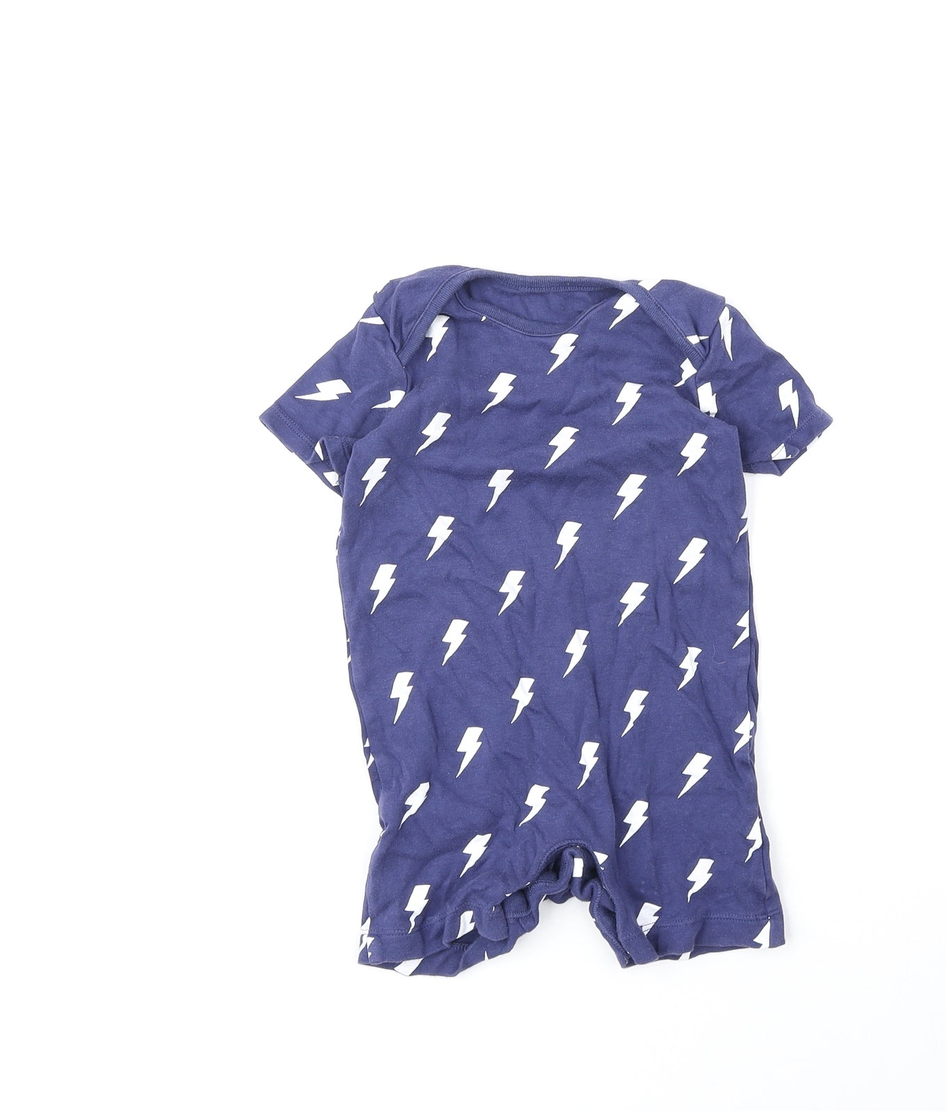 F&F Baby Blue Geometric 100% Cotton Romper One-Piece Size 12-18 Months Snap - Thunder Print