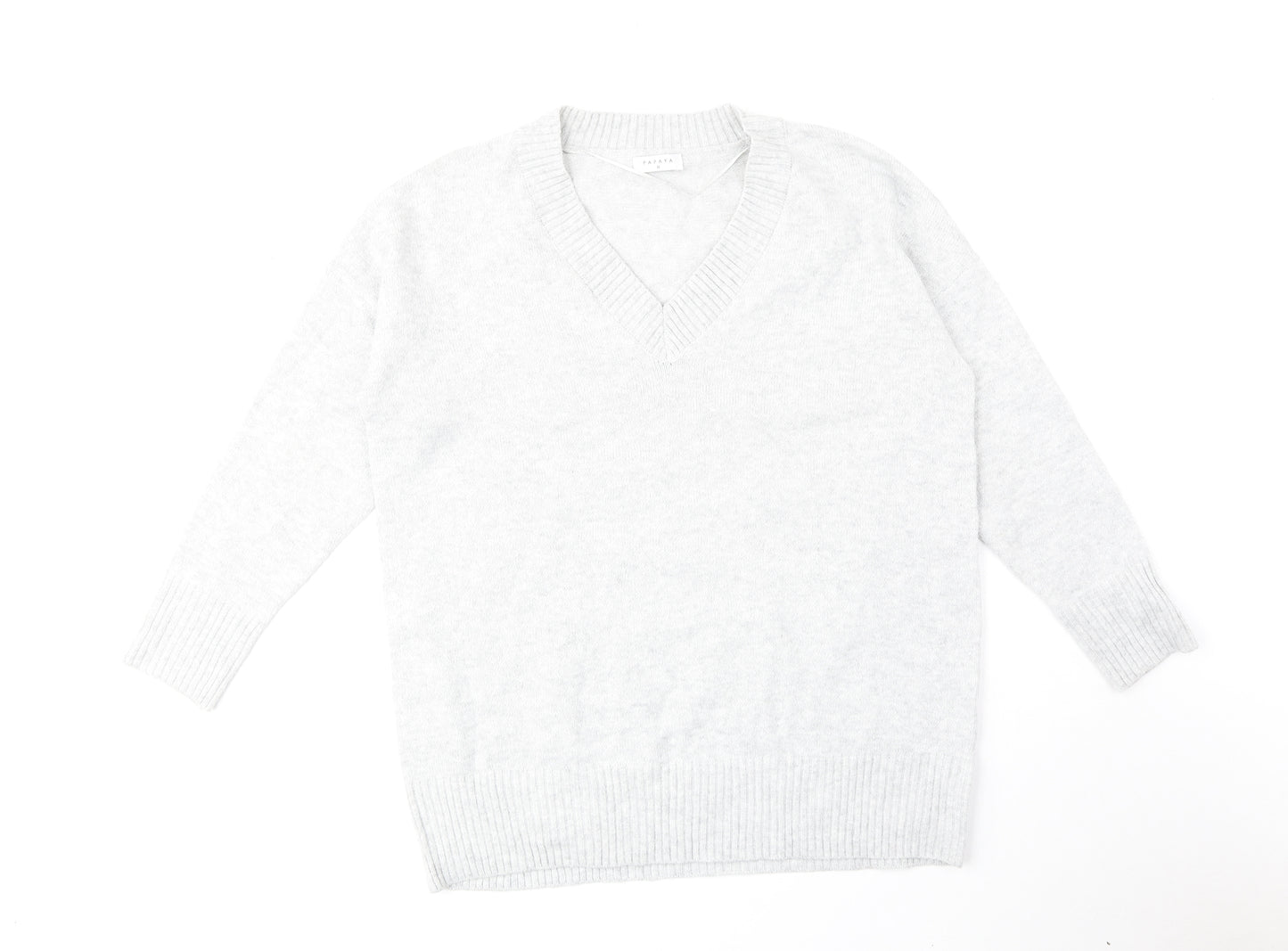 Papaya Womens Grey V-Neck Polyester Pullover Jumper Size M