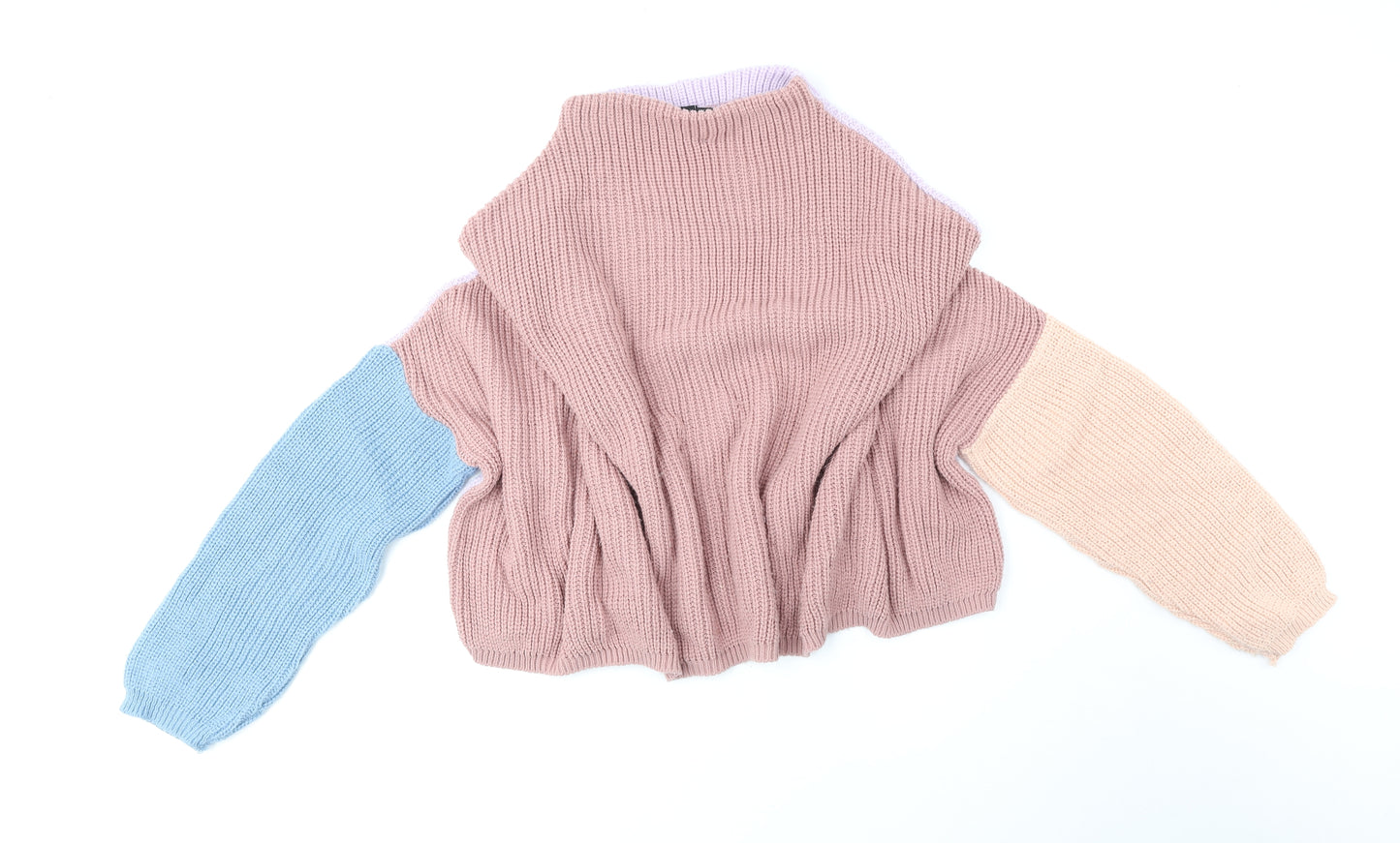 PRETTYLITTLETHING Womens Multicoloured Round Neck Geometric Acrylic Pullover Jumper Size 10 - Colourblock