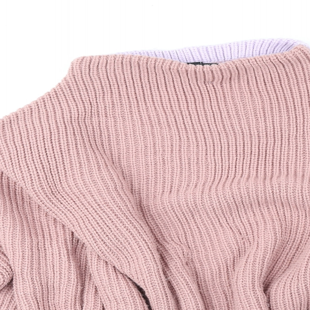 PRETTYLITTLETHING Womens Multicoloured Round Neck Geometric Acrylic Pullover Jumper Size 10 - Colourblock