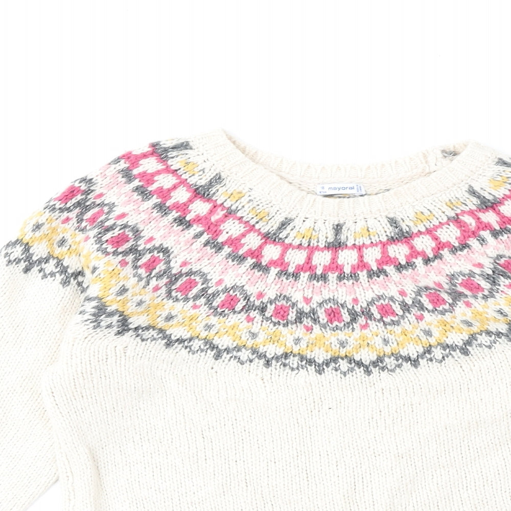 Mayoral Womens Beige Round Neck Acrylic Pullover Jumper Size 18