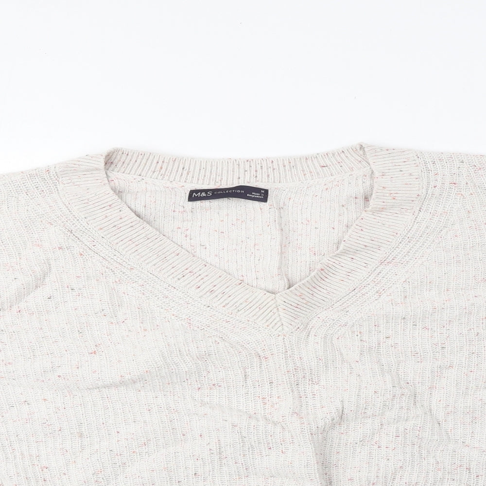 Marks and Spencer Womens Beige V-Neck Cotton Pullover Jumper Size M