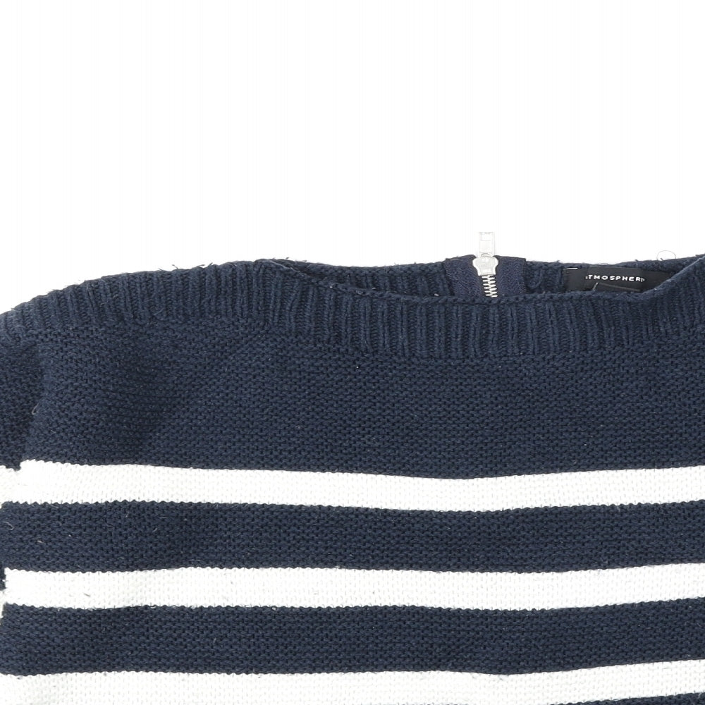 Atmosphere Womens Blue Round Neck Striped Acrylic Pullover Jumper Size 10