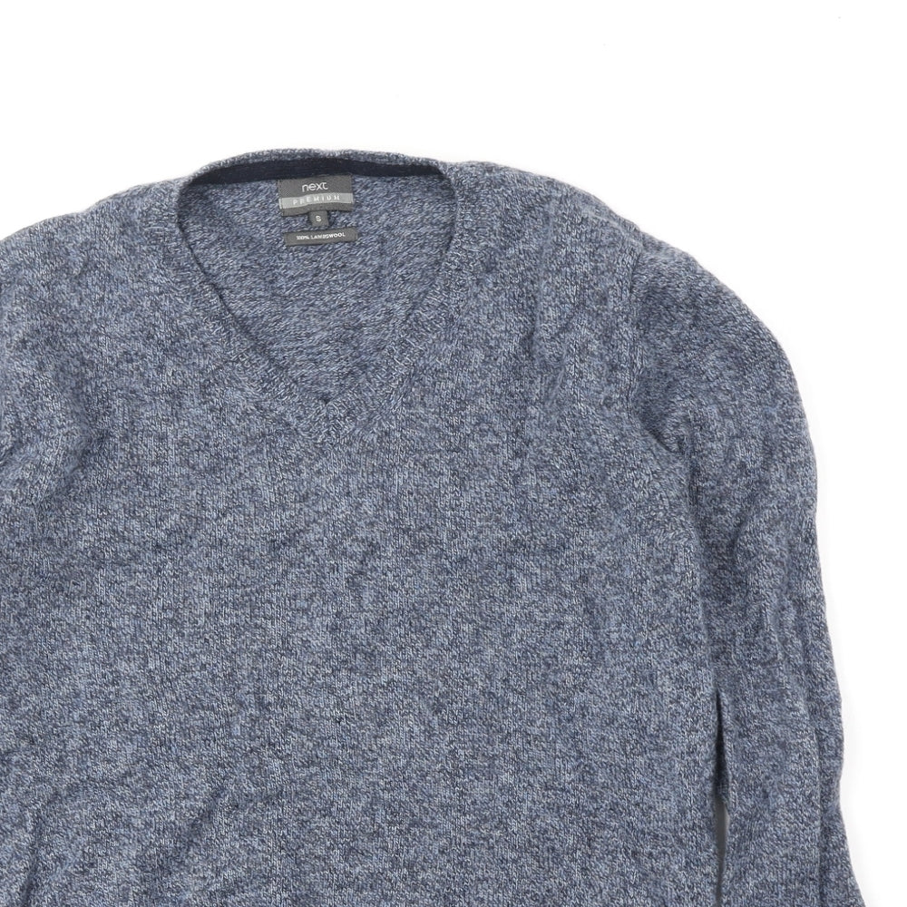 NEXT Mens Blue V-Neck Wool Pullover Jumper Size S