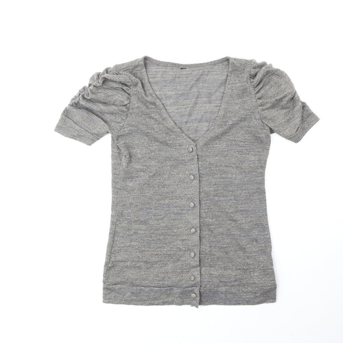 Preworn Womens Gold V-Neck Acrylic Cardigan Jumper Size 10
