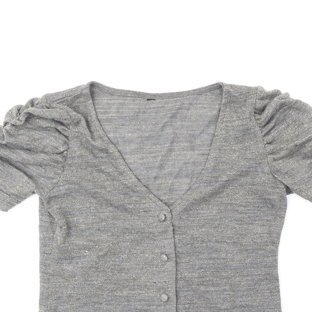 Preworn Womens Gold V-Neck Acrylic Cardigan Jumper Size 10