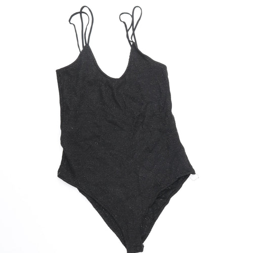 MNG Womens Black Polyester Bodysuit One-Piece Size S Snap