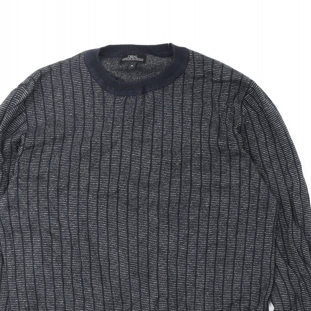 NEXT Mens Blue Round Neck Striped Cotton Pullover Jumper Size M