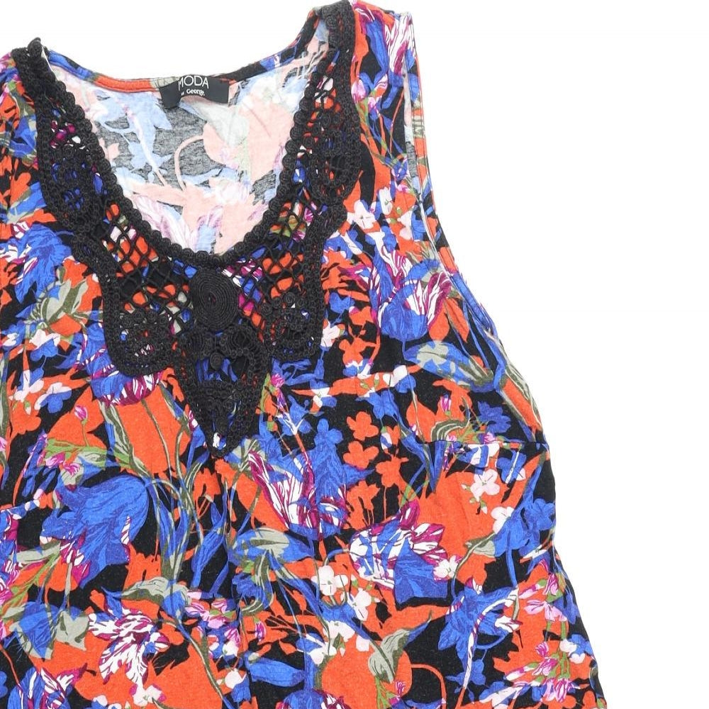 George Womens Multicoloured Floral Viscose Basic Tank Size 18 Round Neck