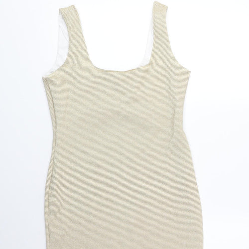 PRETTYLITTLETHING Womens Gold Polyester Tank Dress Size 12 Scoop Neck Pullover