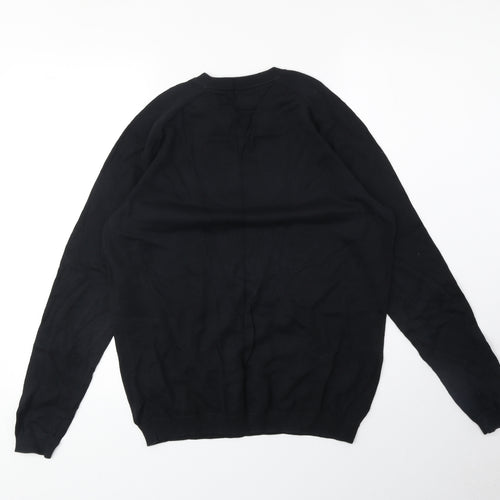 Lambretta Mens Black V-Neck Cotton Pullover Jumper Size M