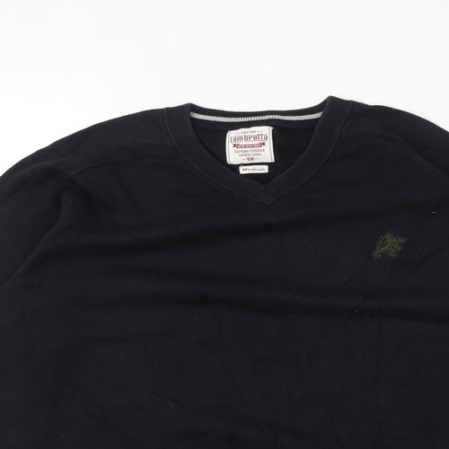Lambretta Mens Black V-Neck Cotton Pullover Jumper Size M