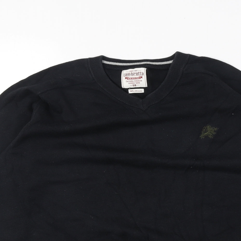 Lambretta Mens Black V-Neck Cotton Pullover Jumper Size M