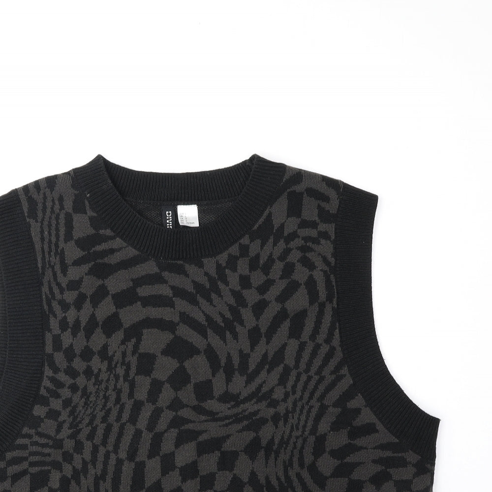 Divided Womens Grey Round Neck Geometric Acrylic Vest Jumper Size L