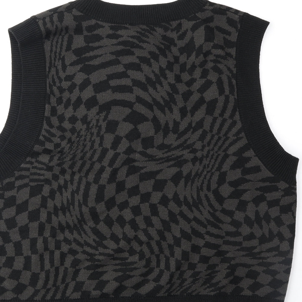 Divided Womens Grey Round Neck Geometric Acrylic Vest Jumper Size L