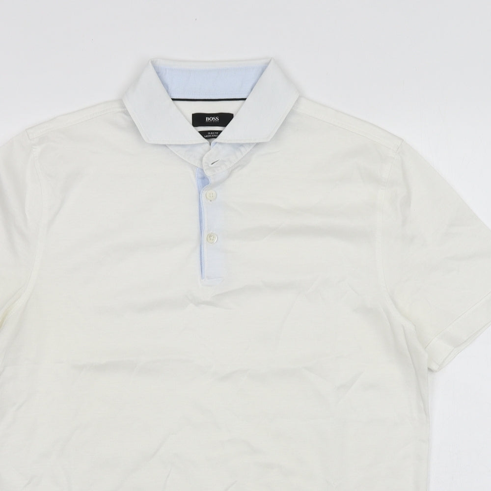 HUGO BOSS Mens White 100% Cotton Polo Size XL Collared Button
