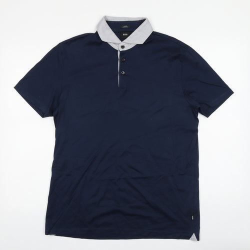 HUGO BOSS Mens Blue 100% Cotton Polo Size XL Collared Button