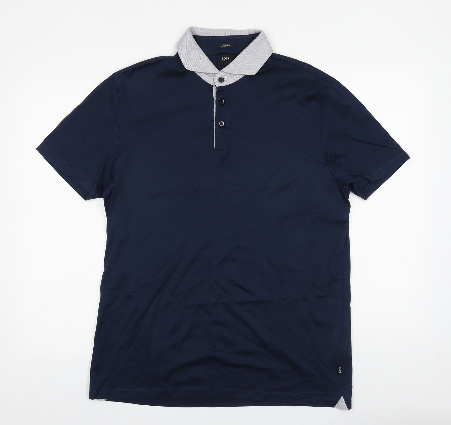 HUGO BOSS Mens Blue 100% Cotton Polo Size XL Collared Button