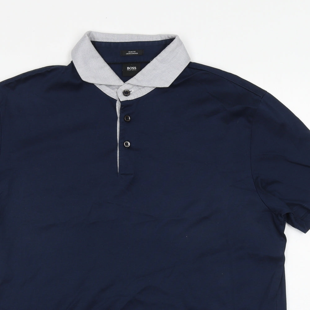 HUGO BOSS Mens Blue 100% Cotton Polo Size XL Collared Button