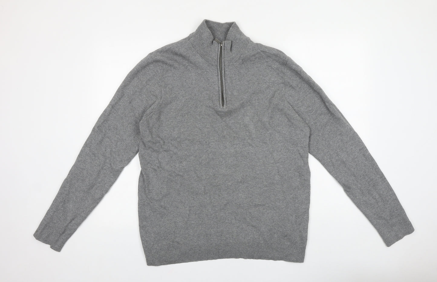 Primark Mens Grey High Neck Cotton Pullover Jumper Size L