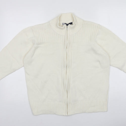 ISLE Womens White Round Neck 100% Cotton Full Zip Jumper Size 18