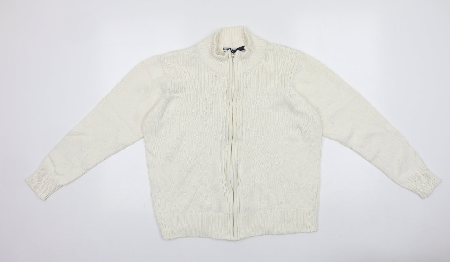 ISLE Womens White Round Neck 100% Cotton Full Zip Jumper Size 18