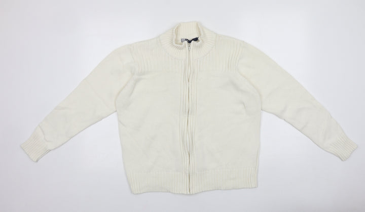 ISLE Womens White Round Neck 100% Cotton Full Zip Jumper Size 18