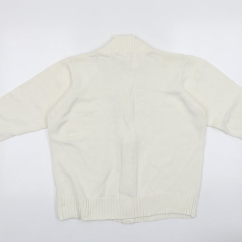 ISLE Womens White Round Neck 100% Cotton Full Zip Jumper Size 18