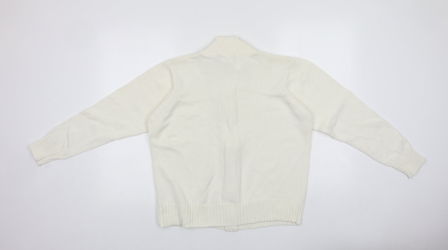 ISLE Womens White Round Neck 100% Cotton Full Zip Jumper Size 18