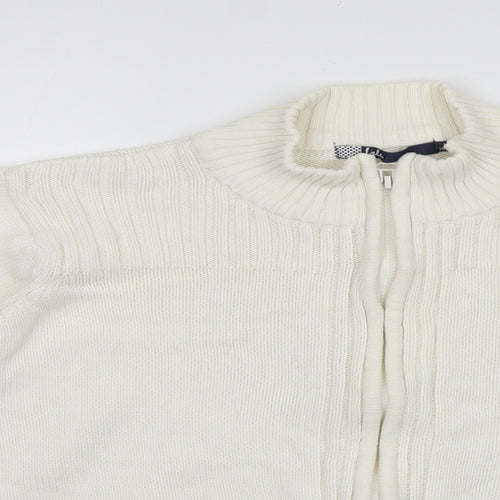ISLE Womens White Round Neck 100% Cotton Full Zip Jumper Size 18