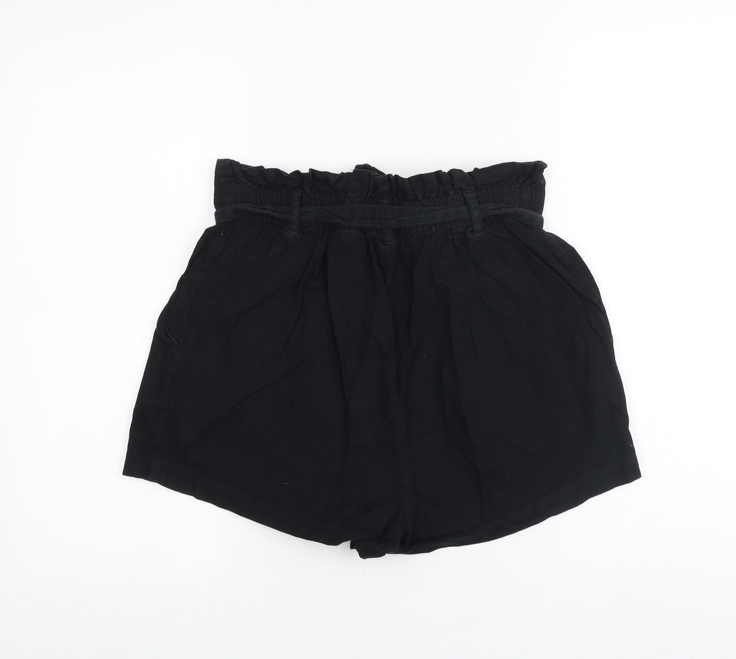 H&M Womens Black Linen Paperbag Shorts Size 12 Regular Snap
