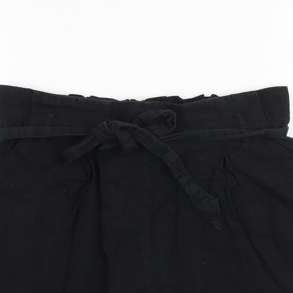 H&M Womens Black Linen Paperbag Shorts Size 12 Regular Snap