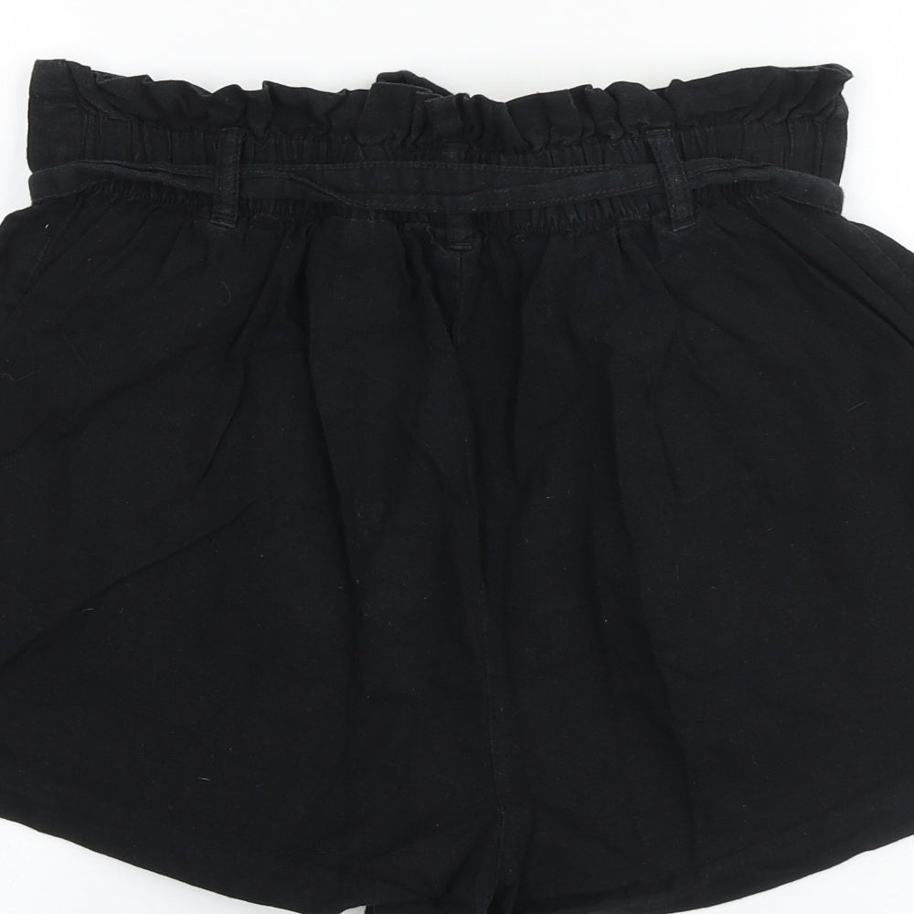 H&M Womens Black Linen Paperbag Shorts Size 12 Regular Snap