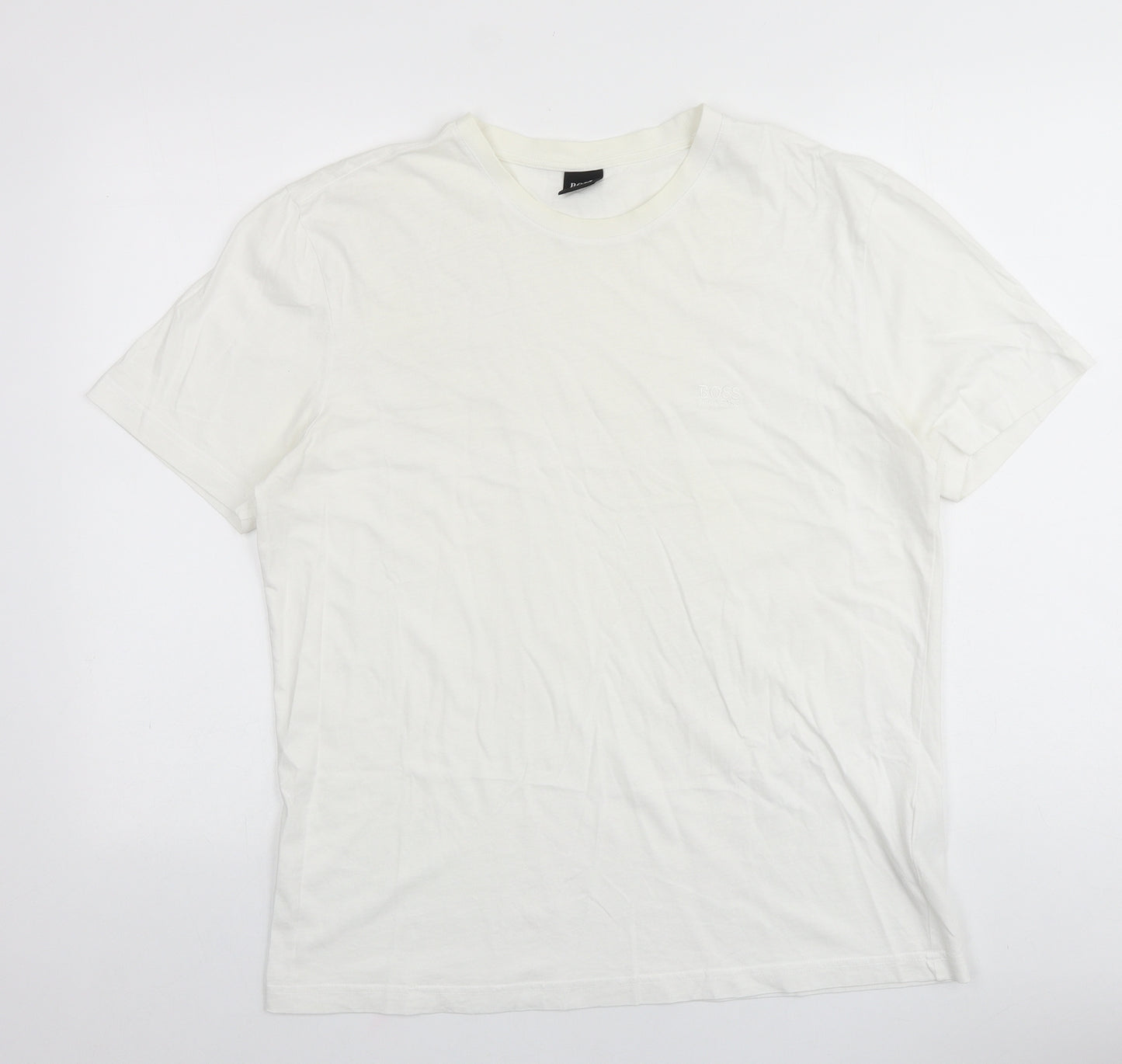 HUGO BOSS Mens White Cotton T-Shirt Size L Round Neck