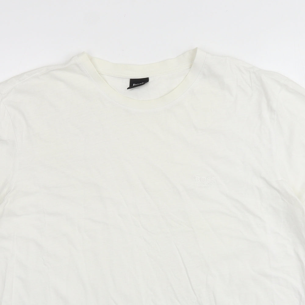 HUGO BOSS Mens White Cotton T-Shirt Size L Round Neck