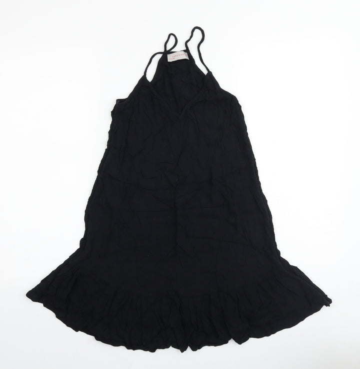 Rare Bird Womens Black Cotton Tank Dress Size 8 V-Neck Pullover