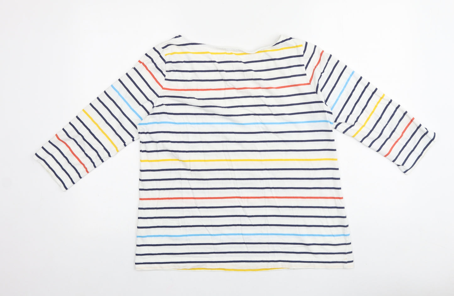 Woolovers Womens White Striped 100% Cotton Basic T-Shirt Size M Round Neck