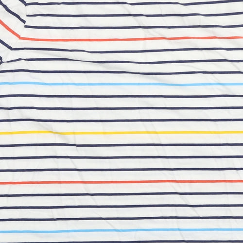 Woolovers Womens White Striped 100% Cotton Basic T-Shirt Size M Round Neck